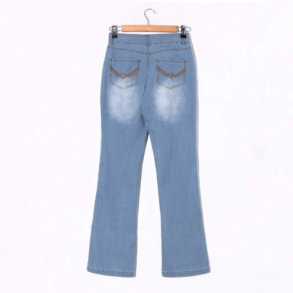 Женские джинсы Mid Rise Stretch Fitted Denim, Slim Fit Bell Bottom, Washed — фото 4