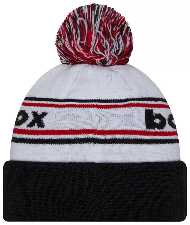 

Темно-синяя вязаная шапка New Era для взрослых Boston Red Sox с манжетами и полосками