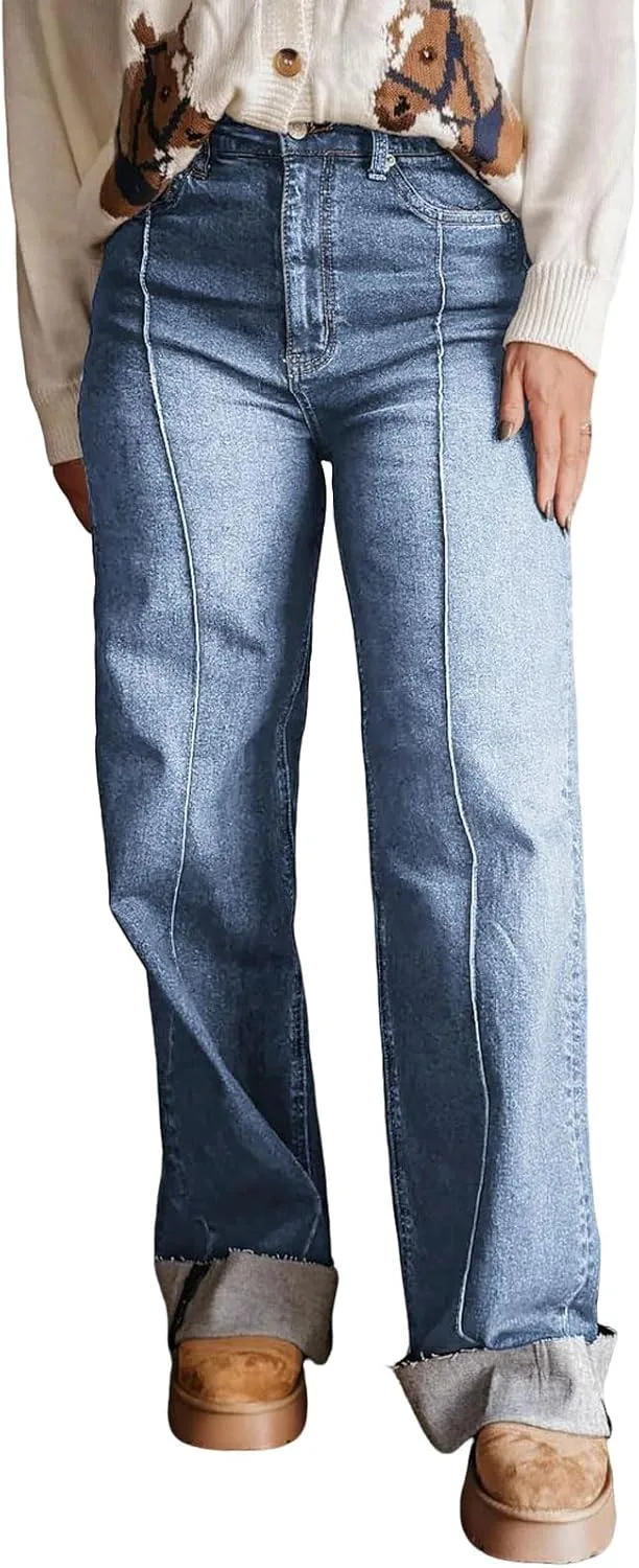 

Женские джинсы Loveimgs High Waist Wide Leg с манжетами