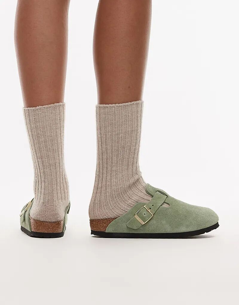 Сабо Birkenstock Narrow Fit Boston из замши цвета зеленого чая — фото 4