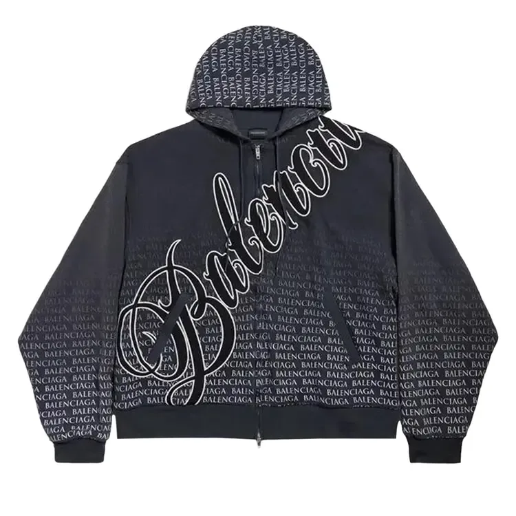 Толстовка Balenciaga Oversized на молнии, цвет «выстиранный черный/белый»