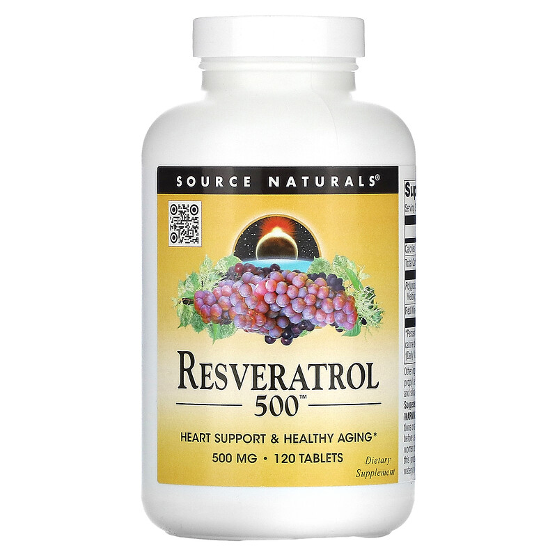 

Source Naturals, Ресвератрол 500 , 500 мг, 120 таблеток