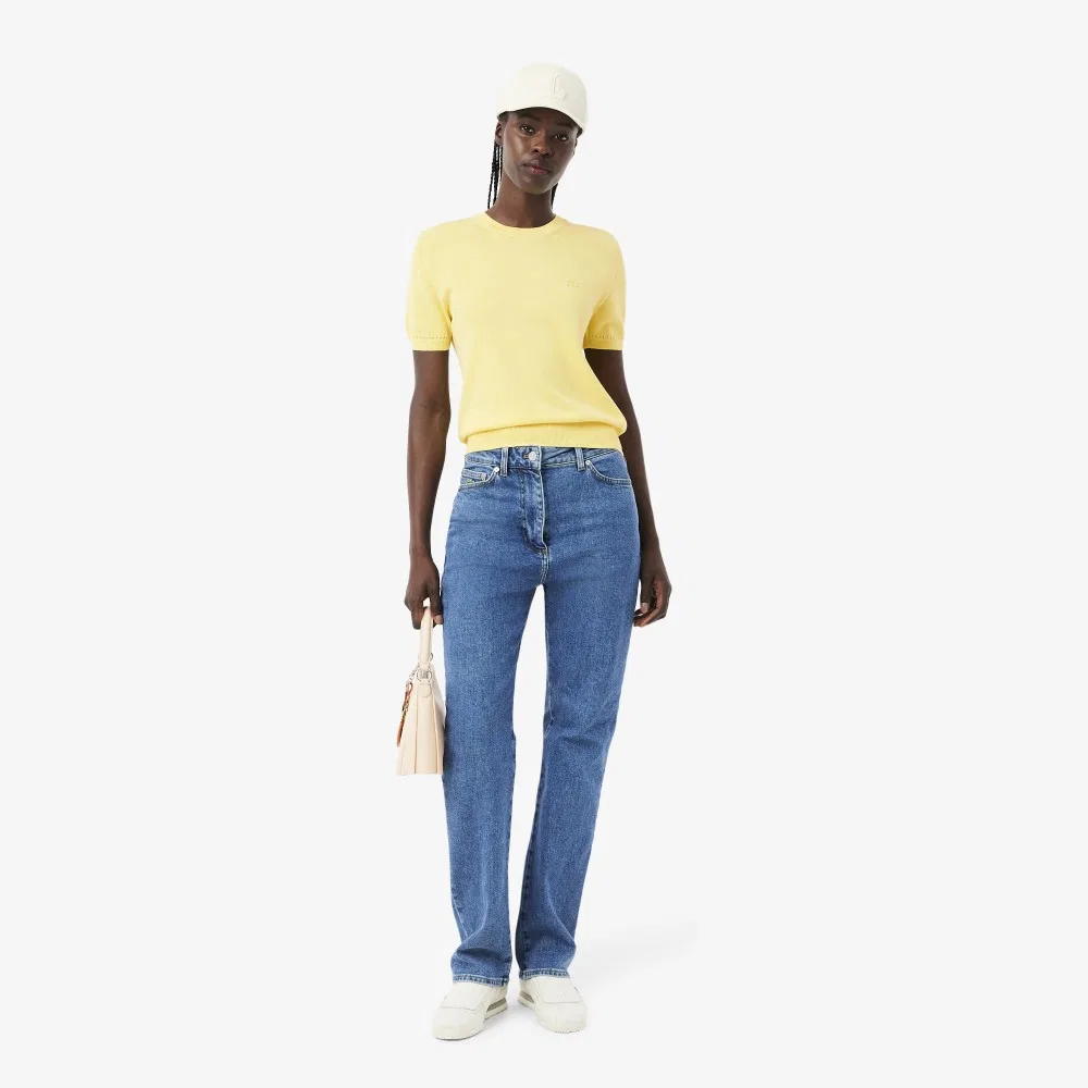 Свитер Lacoste женский хлопковый светло-жёлтый с коротким рукавом — фото 4