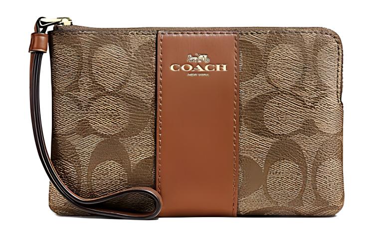 

COACH Угловая молния с покрытием из переработанной кожи клатч мини женский хаки и седло коричневый