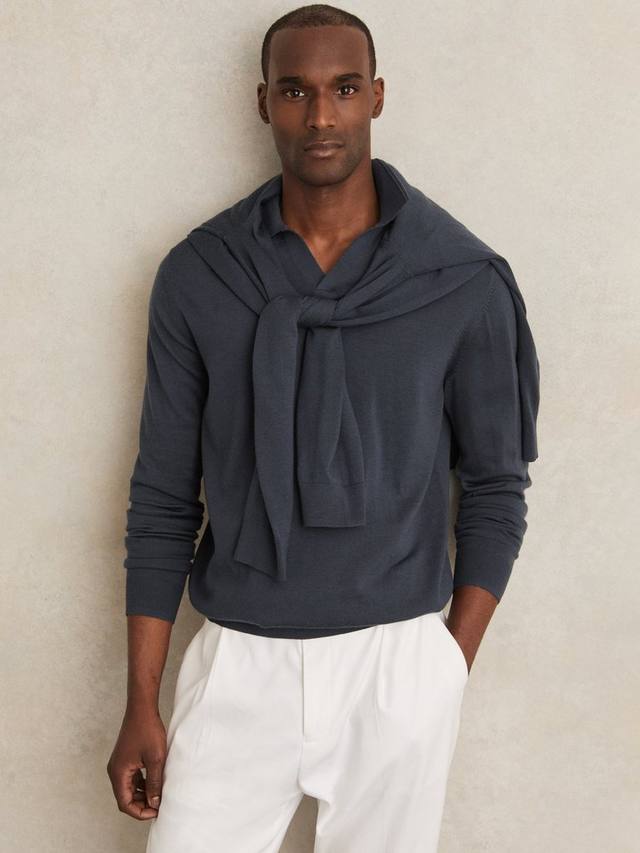 

Поло с длинными рукавами Milburn без пуговиц Reiss, Midnight Navy