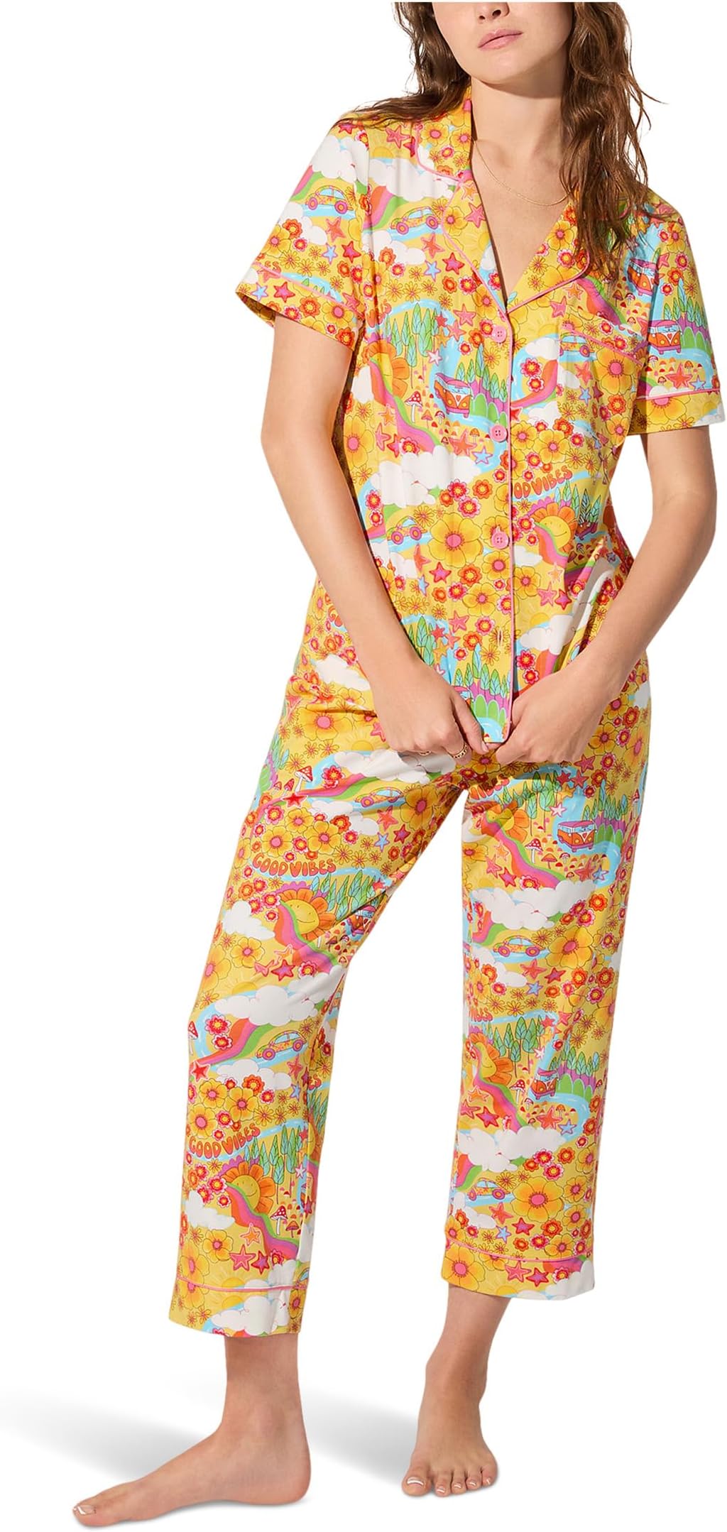 

Пижама Bedhead PJs Short Sleeve Classic Stretch Jersey Cropped Pj Set, цвет Good Vibes