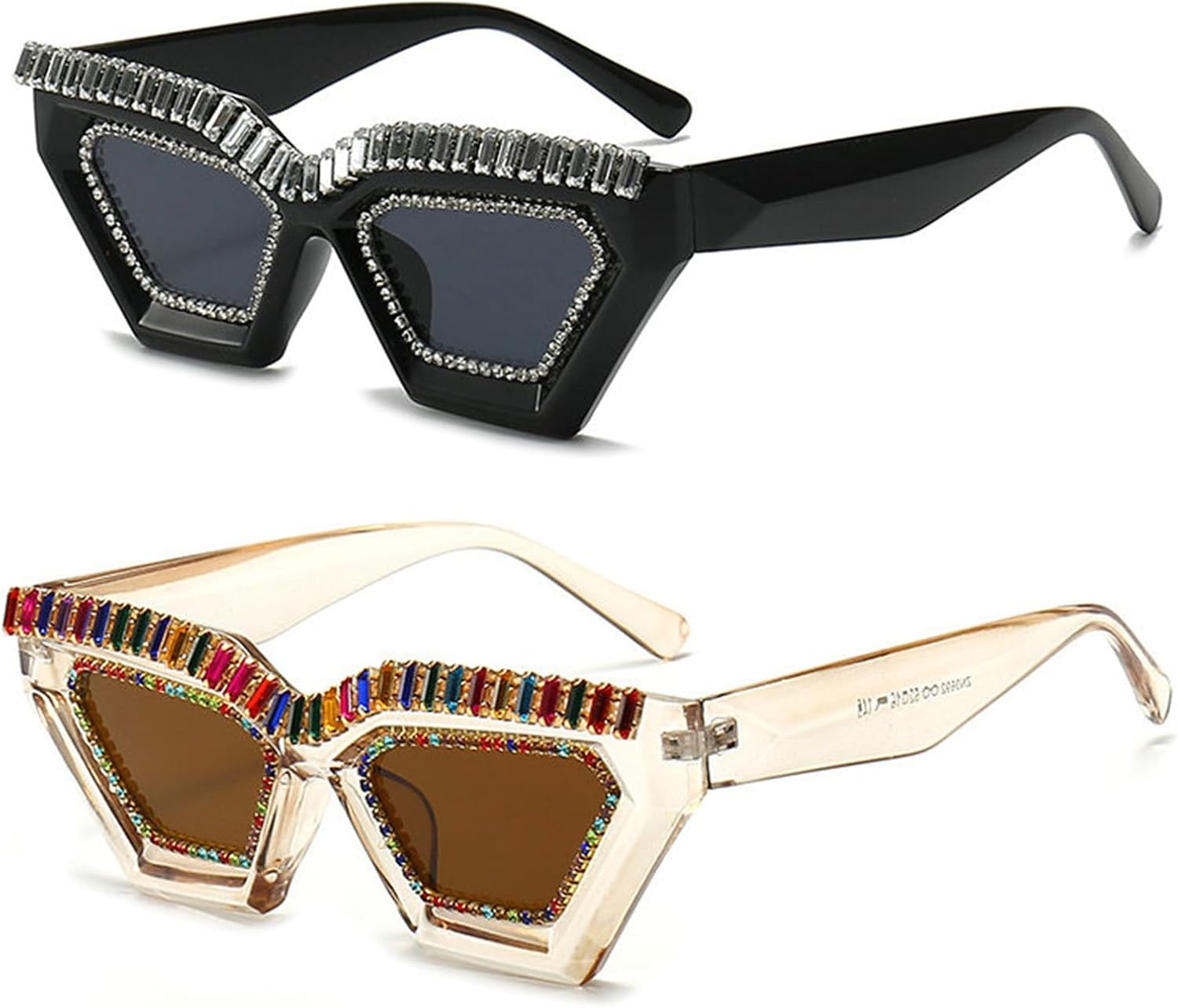 

Солнцезащитные очки Willochra 2023 со стразами для женщин. Модные футуристические массивные солнцезащитные очки с бриллиантами, форма «кошачий глаз», квадратные очки, 2pcs-brown&black White