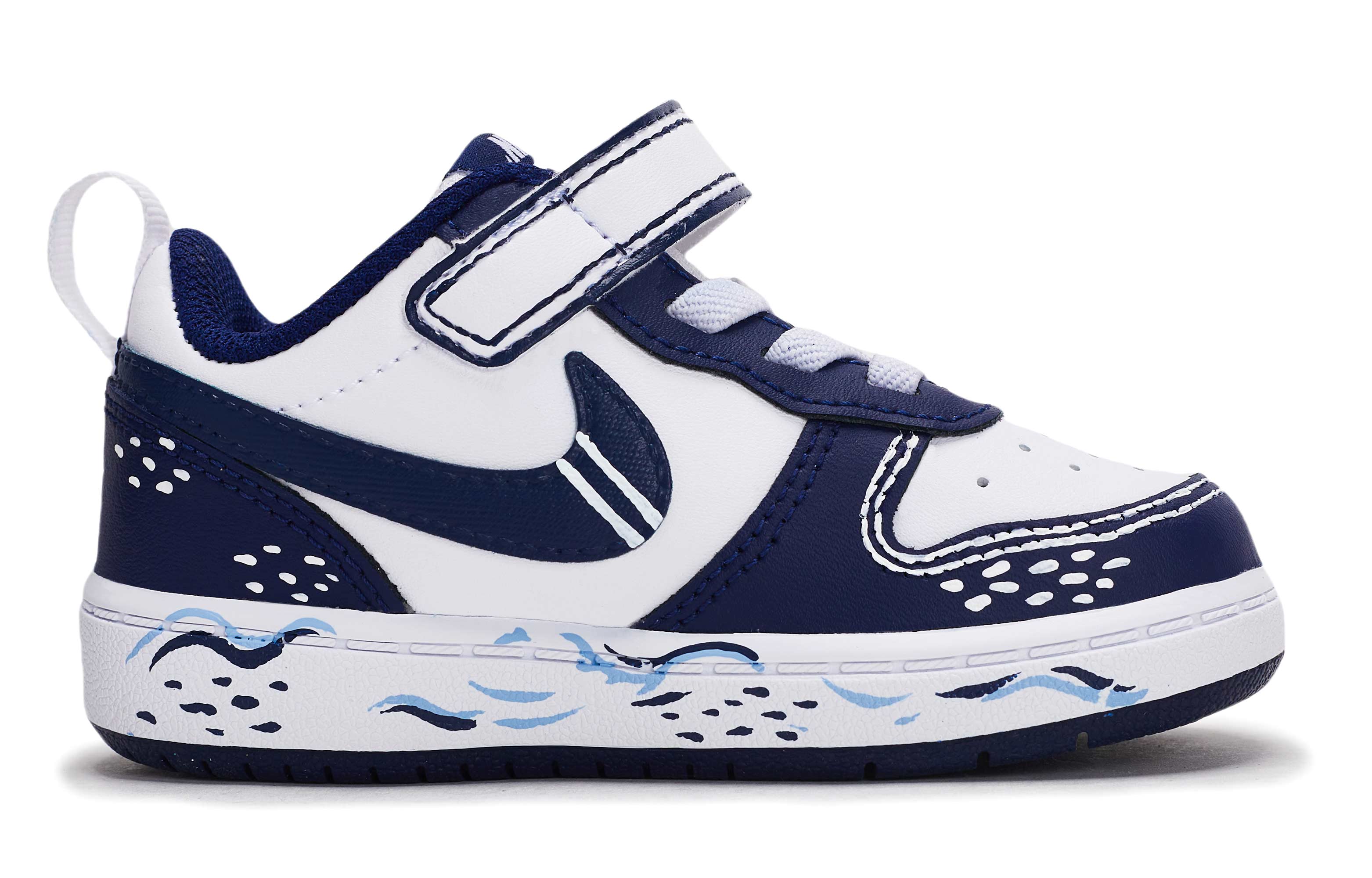 Низкие противоскользящие износостойкие туфли Low 2 для малышей Nike, белый/синий — фото 2