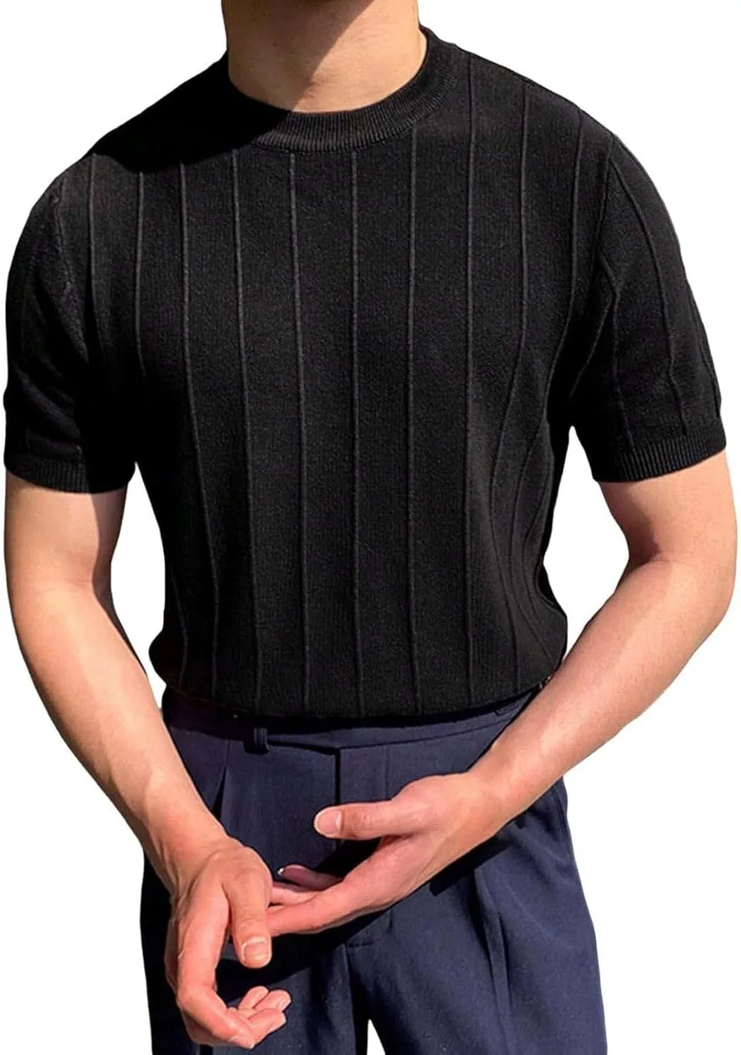 

Хлопковая футболка для мужчин с коротким рукавом и полоской