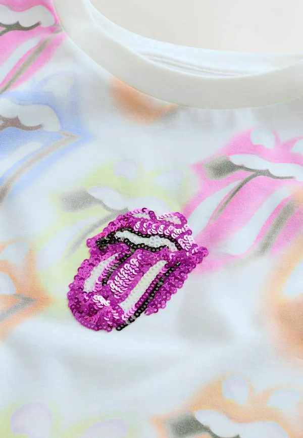 Футболка стандартного кроя с принтом логотипа группы rolling stones. Next, Multi Rainbow Sequin — фото 2