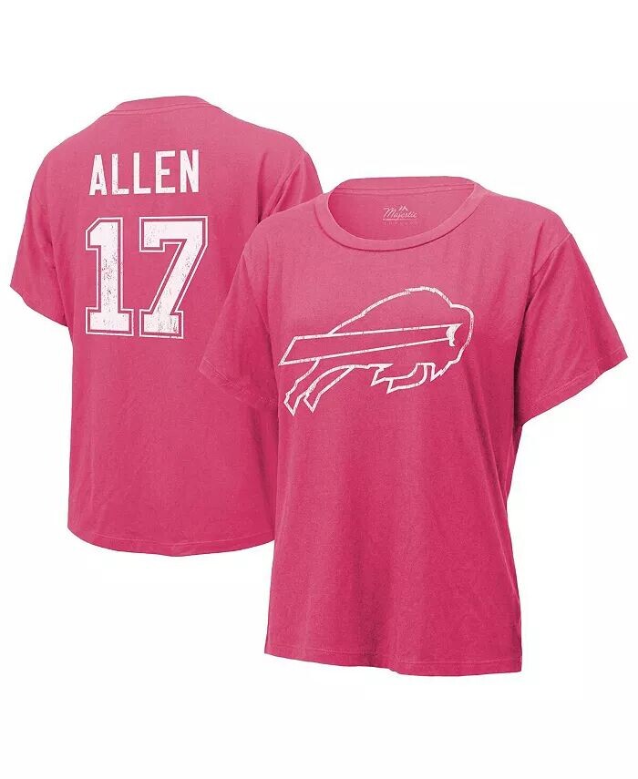 

Женские нитки Josh Allen Розовая футболка с рисунком Buffalo Bills с именем и номером Majestic