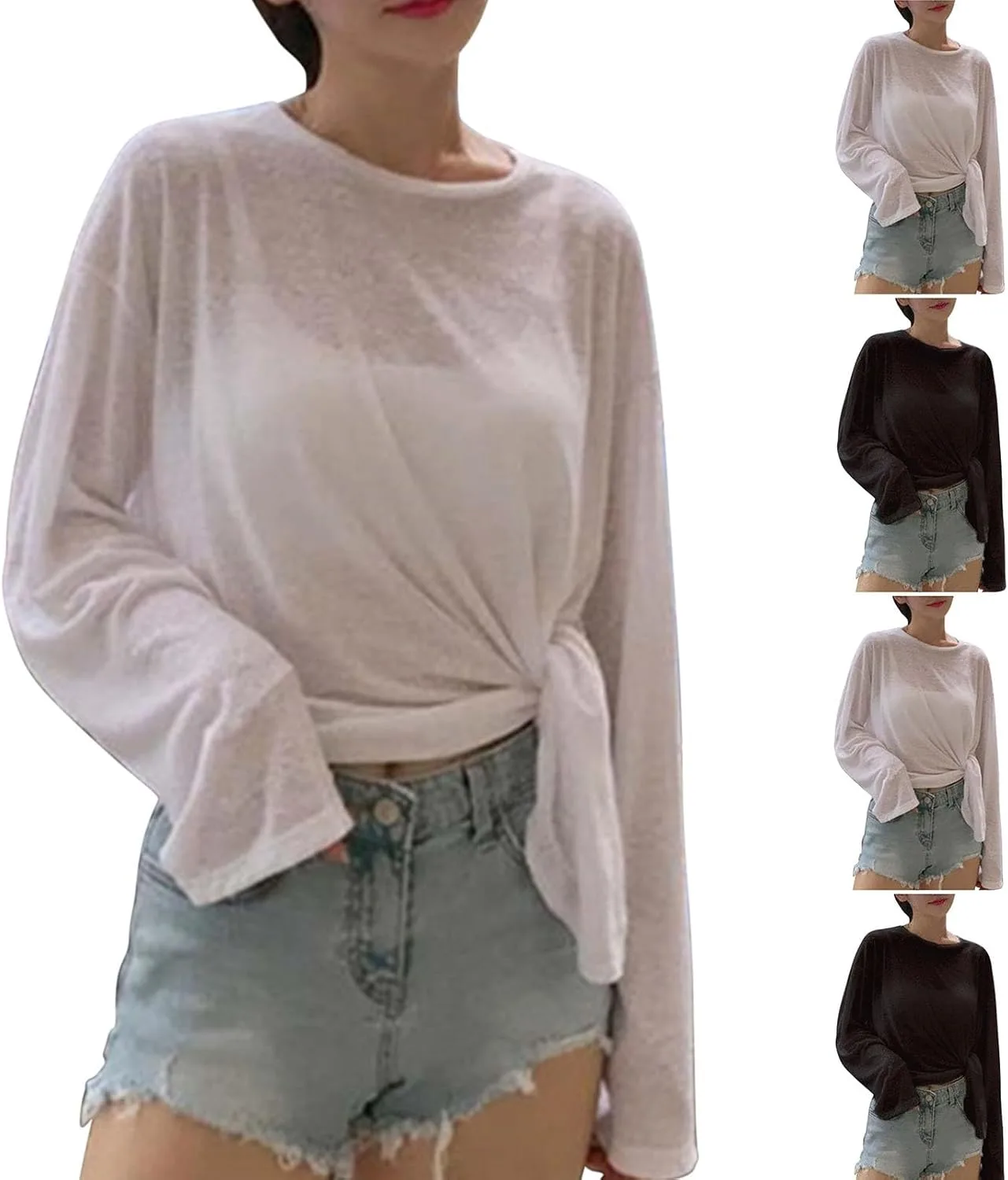 

Женская блузка с длинным рукавом и завязкой на боку