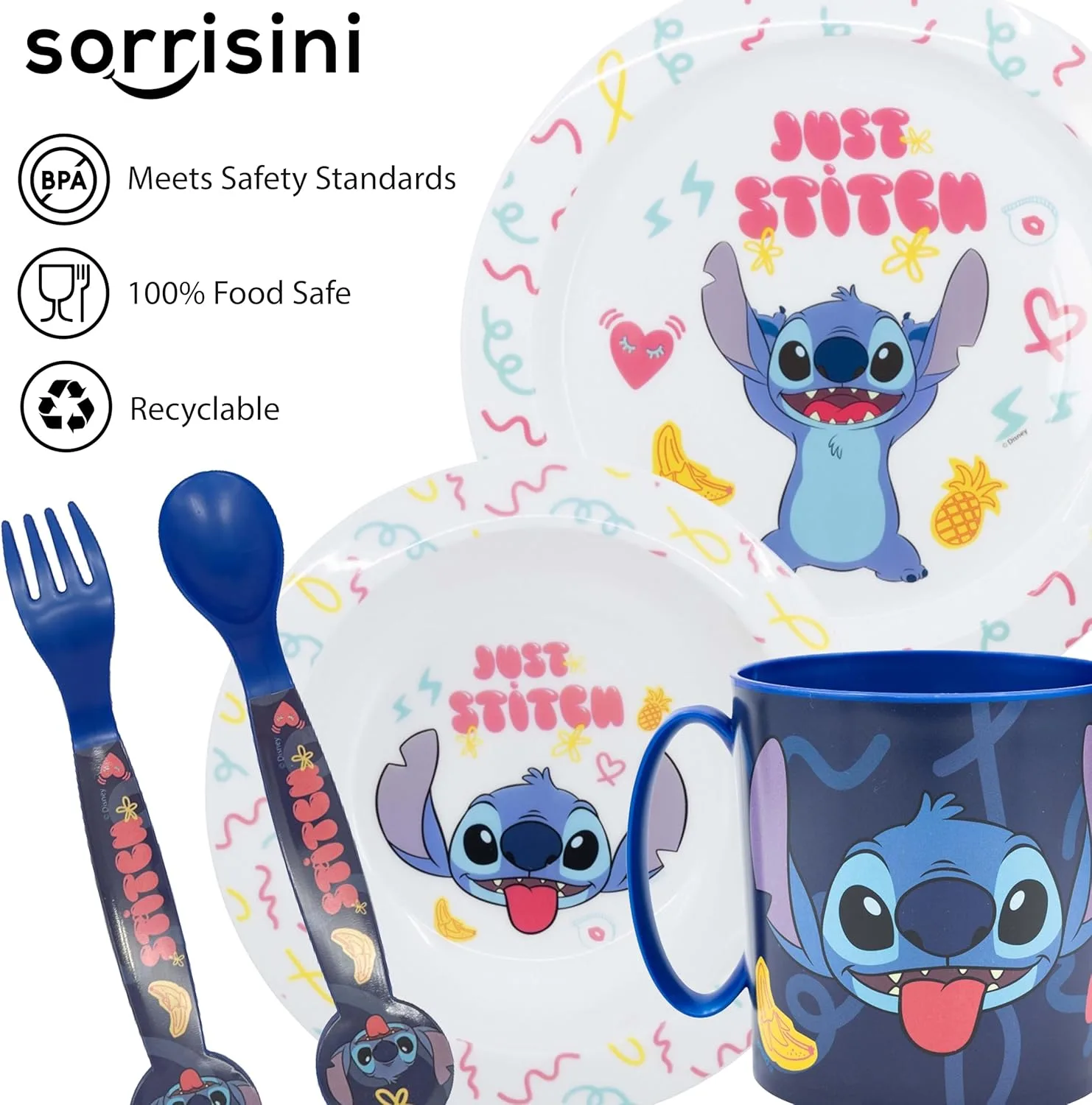 Детский набор посуды stitch, многоразовая посуда, детская тарелка для микроволновки, миска для каши, набор для завтрака, кружка 350 мл, детские столовые приборы Sorrisini — фото 2