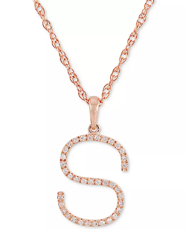 

Ожерелье с кулоном-инициалом из 10-каратного розового золота с бриллиантом (1/10 карата), длина 16 дюймов + удлинитель 2 дюйма Macy'S, s