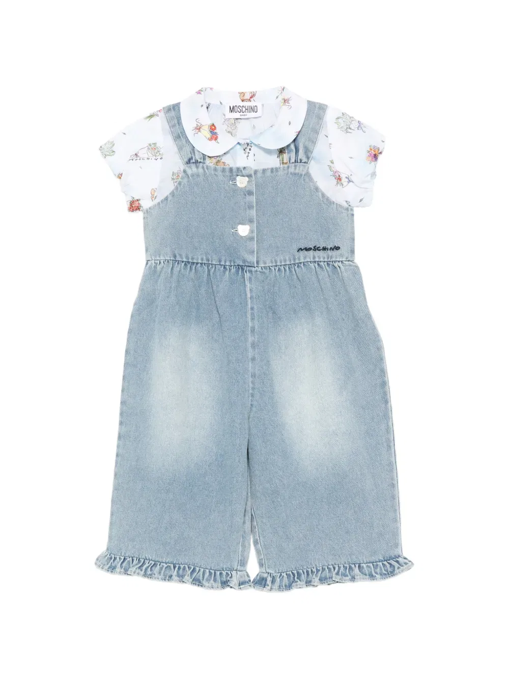 Комплект из комбинезона с оборками и блузки в стиле Питера Пэна Moschino Kids, синий