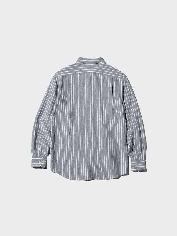 Льняная рубашка (в полоску) Uniqlo, 08 dark grey — фото 4