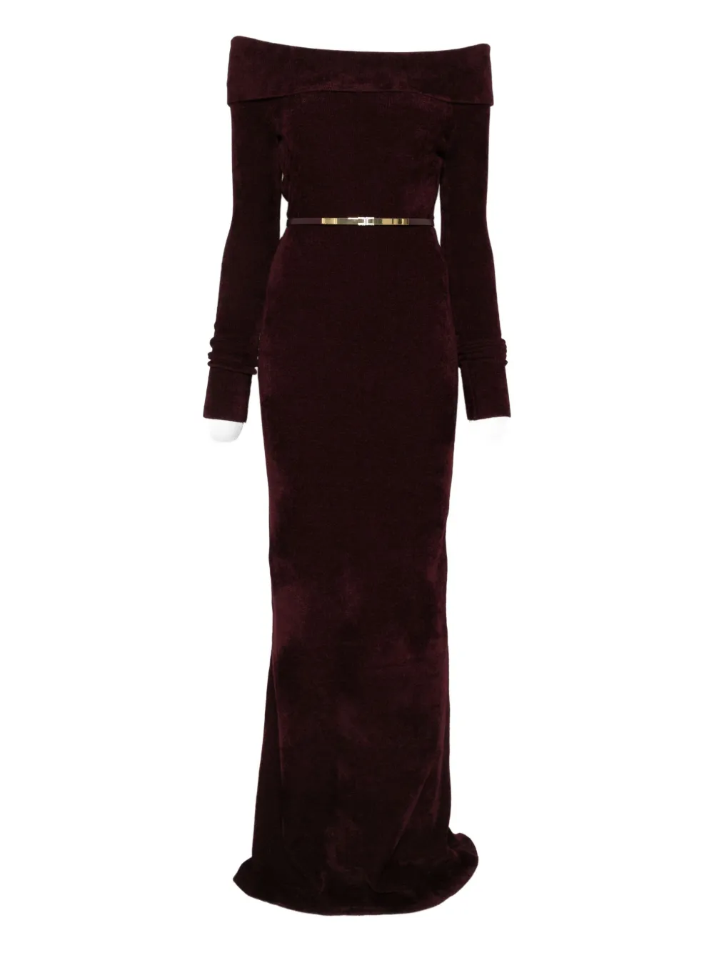 

Платье с открытыми плечами и поясом Elisabetta Franchi, красный