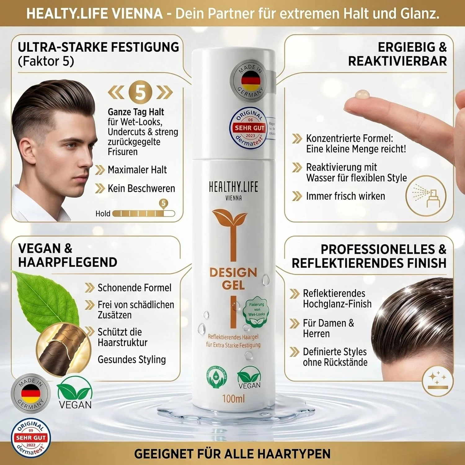 Гель для волос HLV Design Reflective с сильной фиксацией, 100 мл Healthy.Life Vienna — фото 2