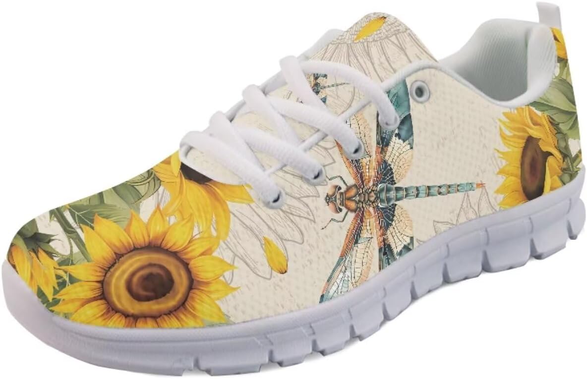 

Модные кроссовки низкие для бега для женщин и мужчин, теннисные, прогулочные, спортивные, фитнес-кроссовки, кроссовки для фестивалей Getelinseng, Dragonfly Sunflower