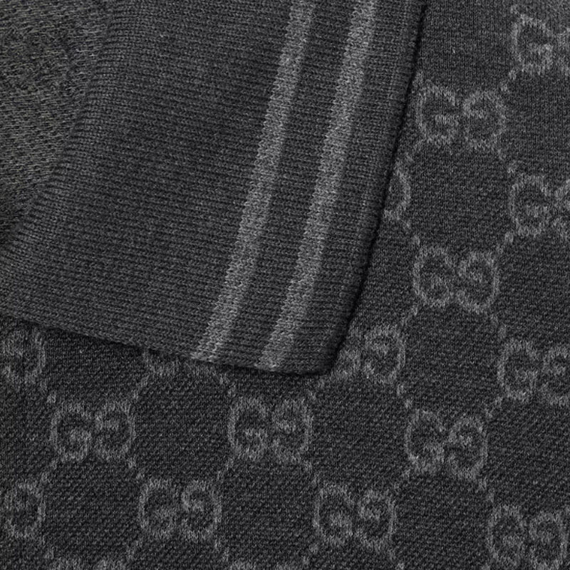 Поло-рубашка Gucci хлопковое пике с жаккардовым узором GG, черный серый — фото 3