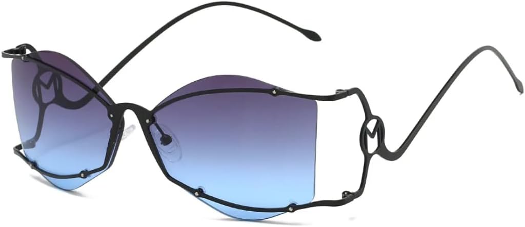 

Солнцезащитные очки без оправы с декоративной отделкой, нестандартный тренд, женские солнцезащитные очки в стиле хип-хоп/панк, забавные мужские солнцезащитные очки с защитой от УФ-излучения UV400 UATXTAU, Black Grey Blue