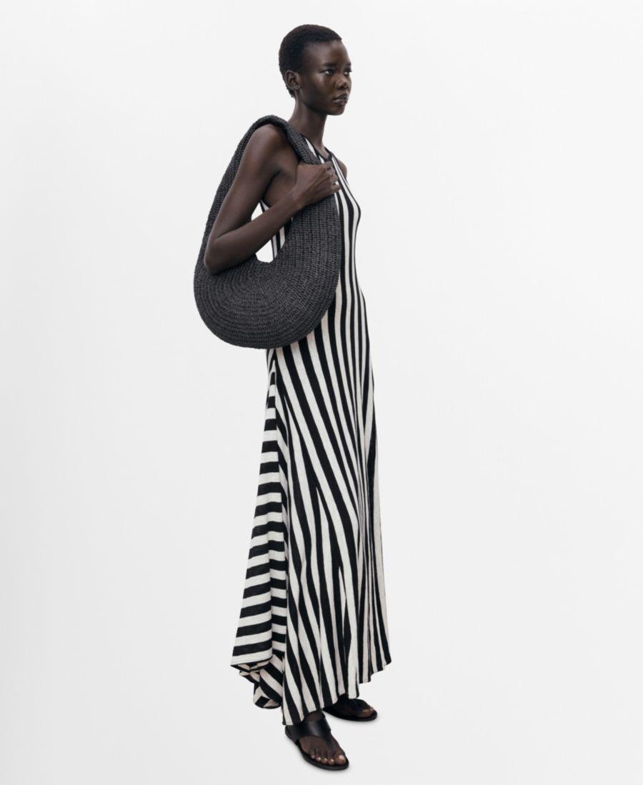 

Женское асимметричное трикотажное платье с низким вырезом MANGO, Black