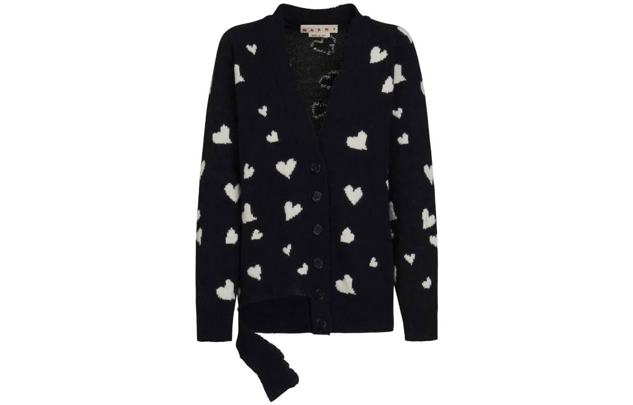 

Кардиган с v-образным вырезом и принтом в виде сердечек MARNI, черный