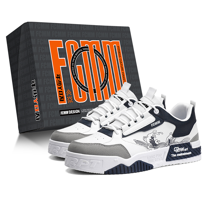

Низкие мужские кроссовки для скейтбординга. В комплекте коробка FCMM, White Blue