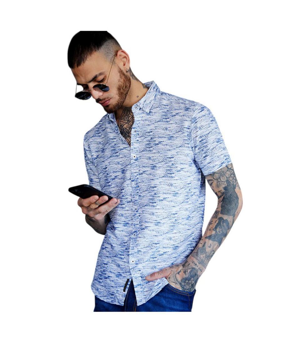 

Мужская рубашка из фактурной ткани белого и индиго цвета Campus Sutra, White