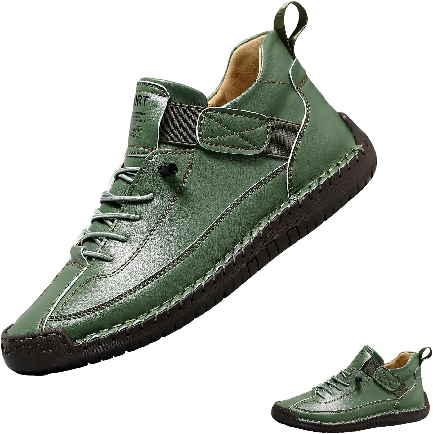 

Мужские ботинки для мужчин, высокие лоферы, обувь Челси из кожи, повседневная и нарядная ручной работы, модные кроссовки, мягкие для работы и прогулок Generic, зеленый