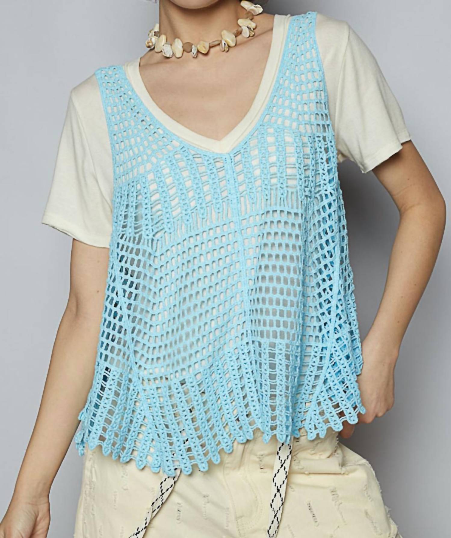 

Мара синий кроп-топ с вязаным узором POL