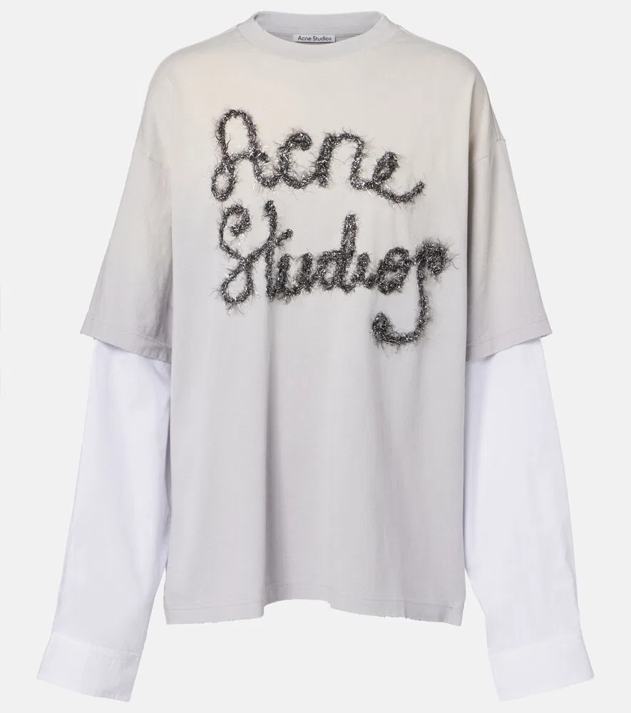 Многослойная хлопковая футболка Edra Acne Studios, серый
