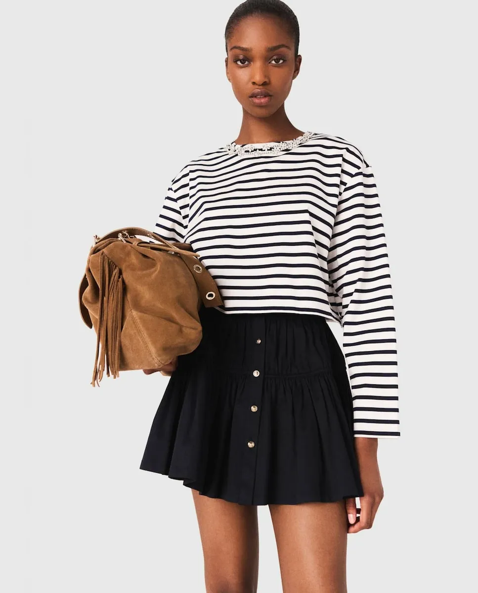 

Женская полосатая футболка с длинным рукавом Maje, белый/черный