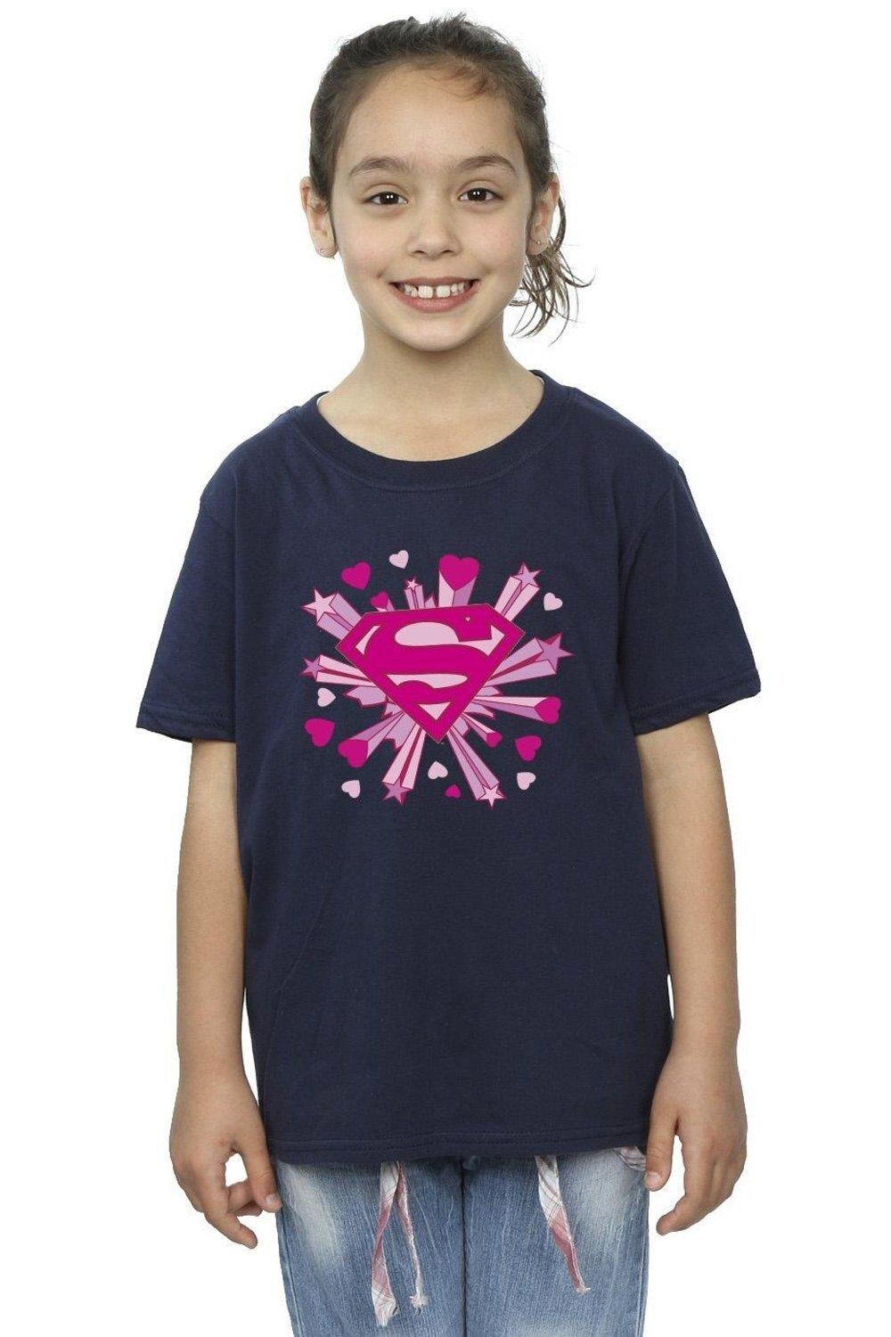 

Хлопковая футболка с логотипом Superman Pink Hearts And Stars DC Comics, темно-синий