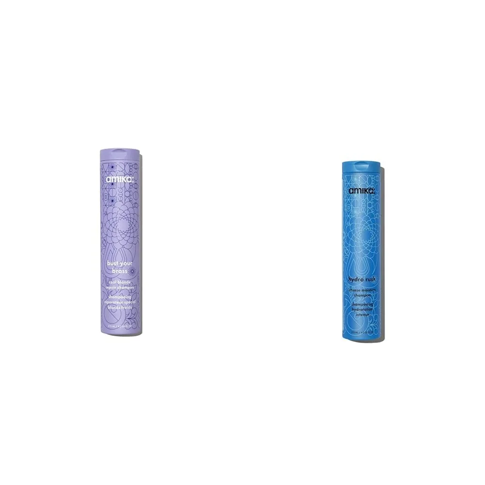 Шампуни Amika Bust Your Brass Repair и Hydro Rush Moisture, 275 мл.