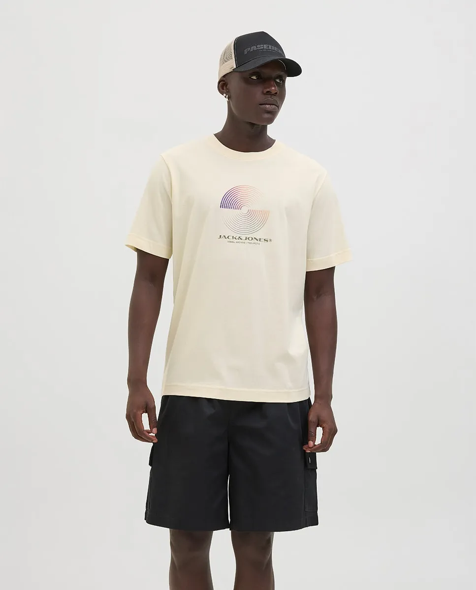 

Мужская футболка с коротким рукавом и принтом на передней стороне Jack & Jones, светло-бежевый