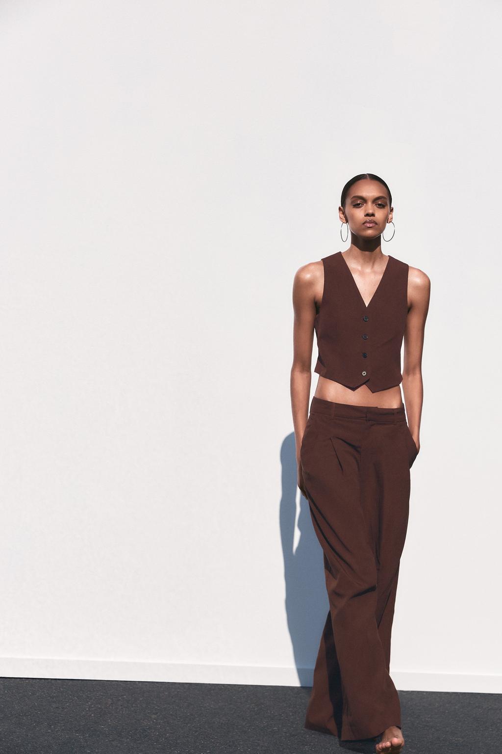 

Плиссированные брюки ZARA, темно-коричневый