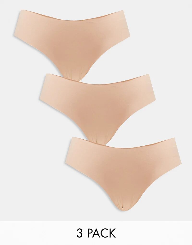 

ASOS DESIGN, 3 пары невидимых бразильских трусов бежевого цвета с кружевом