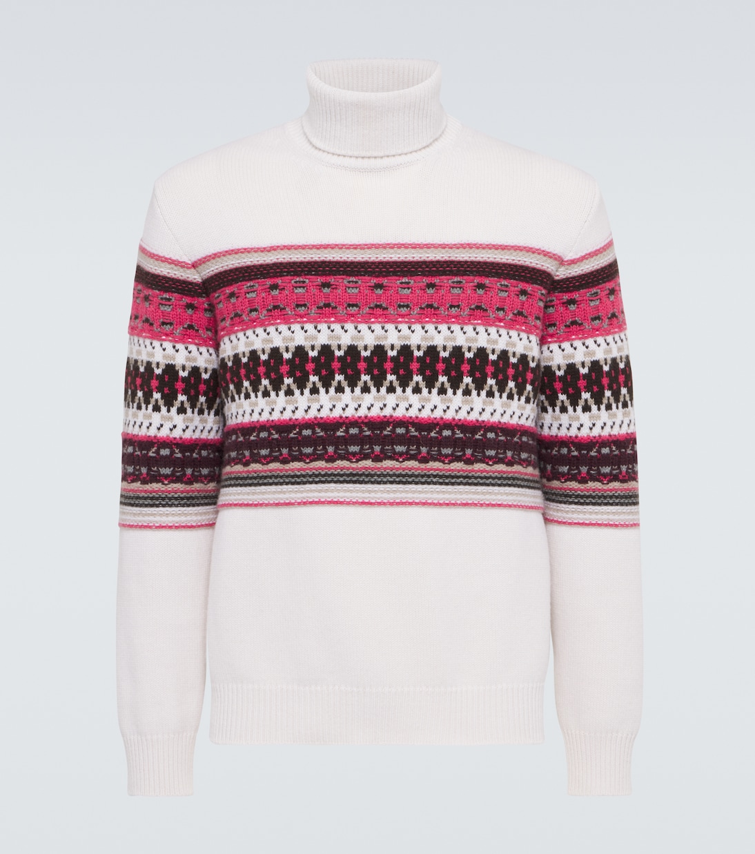 

Кашемировый свитер с воротником-стойкой и интарсией Zegna, White Fuchsia Purple Brown