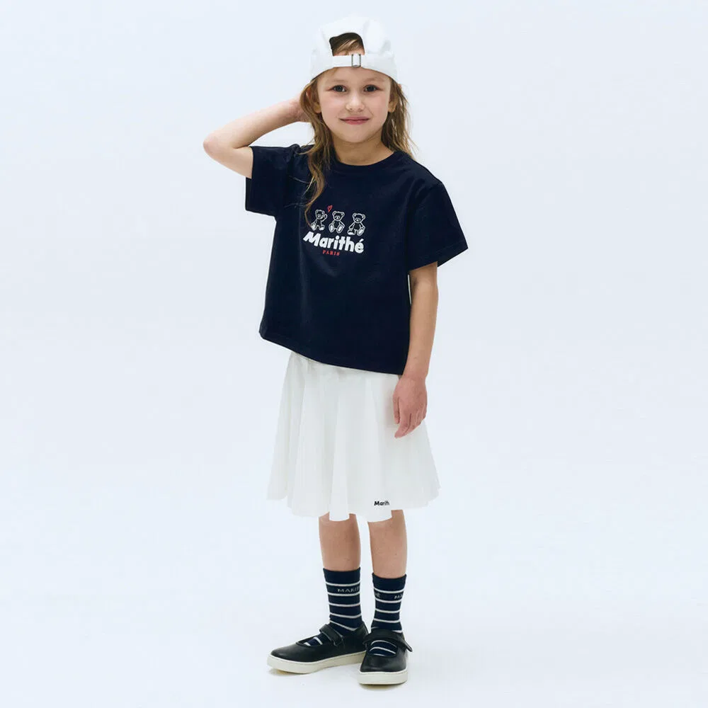 Детский комплект из укороченной футболки и юбки Kids W Semi Crop Tee+Skirt Set-Up, тёмно-синий, от Marithé Kids