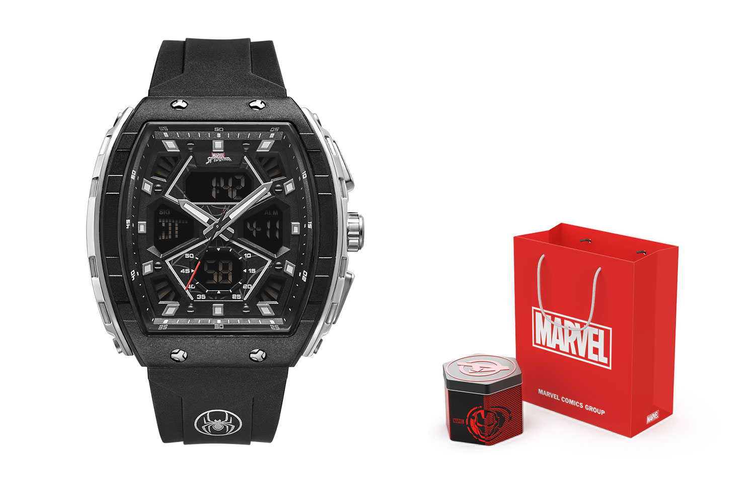 

MARVEL Часы Hero Collection Electronics + Quartz Movement Silicone Strap Watch Men's Watch Black Dial, M-5058B1