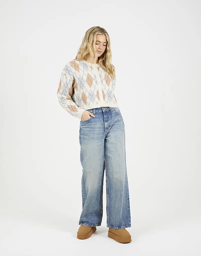 

Кардиган Brave Soul с круглым вырезом и узором ромб кремового цвета