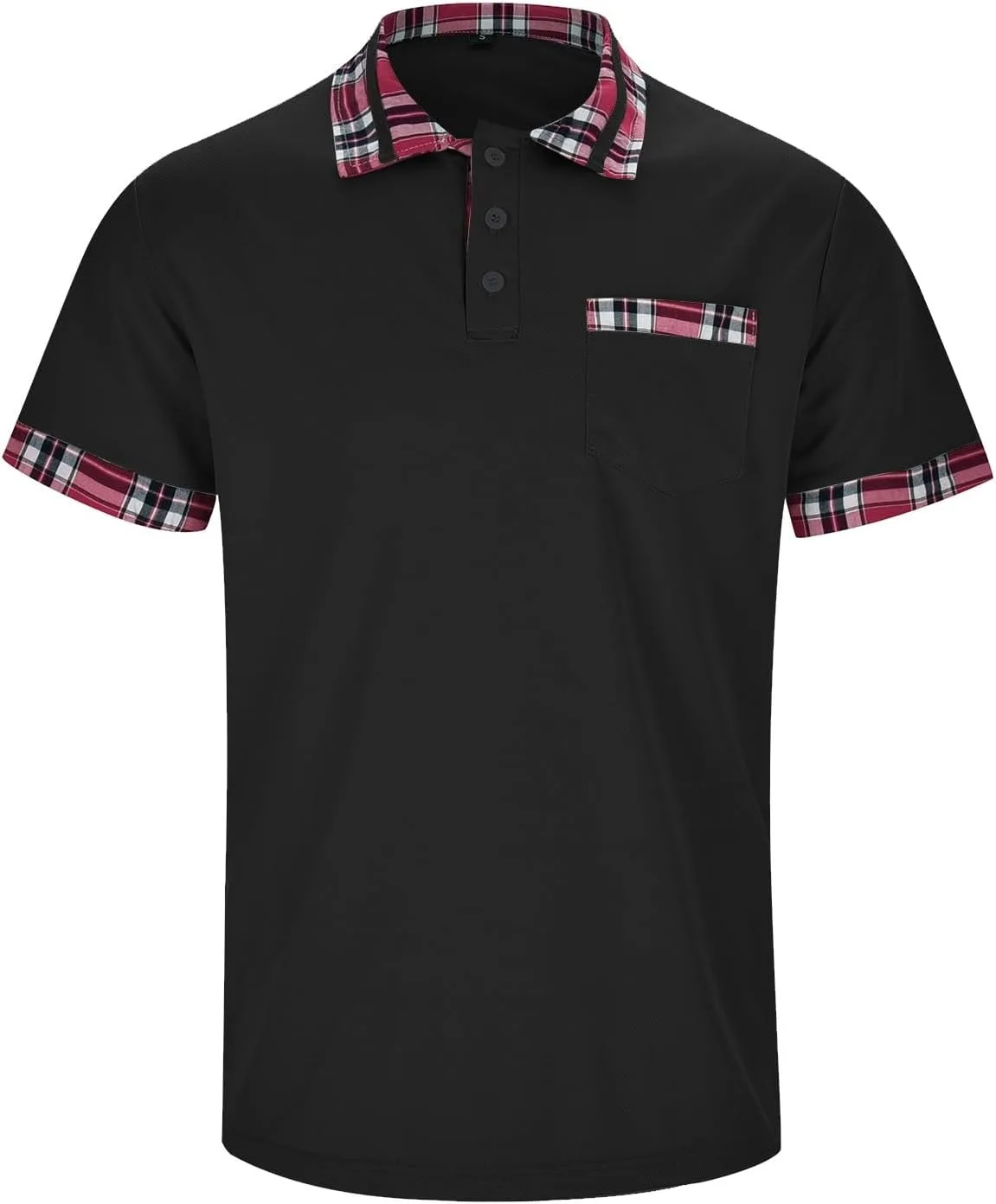 Мужская поло с карманом, короткий рукав, V-образный вырез, цветной блок, Slim Fit — фото 3