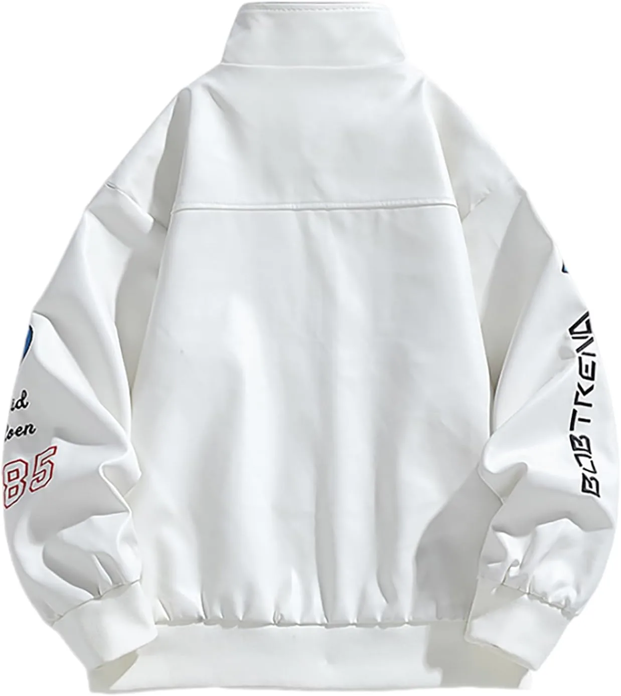 Мужская кожаная куртка, куртка в стиле Varsity, мотоциклетная куртка, куртка-бомбер, куртка-бомбер, гоночная куртка, куртка оверсайз Generic, белый — фото 3