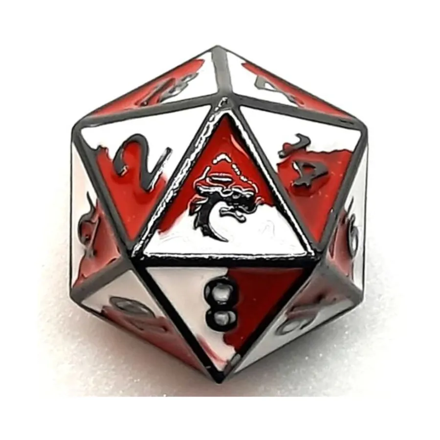 

d20 Красный и белый с черным никелем, Metal Dice - Dragon Forged