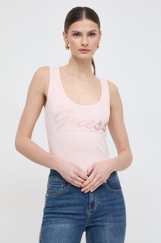 

Хлопковый топ с логотипом Guess, розовый