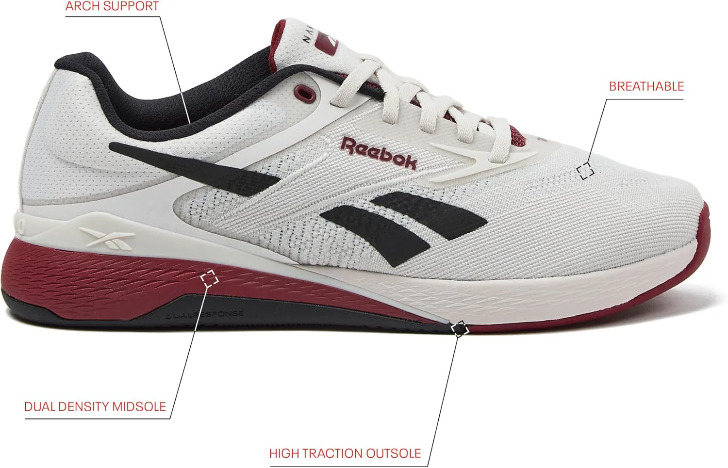 Мужские кроссовки Reebok Nano X5, для кросс-тренинга и легкого бега, серый/красный/черный — фото 2