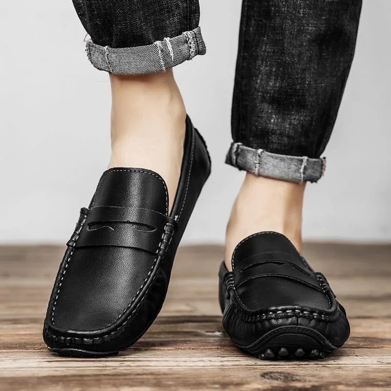 Лоферы кожаные Mens Vegan Leather Loafers Slip On Classic Vintage Style Low Top Casual Prom and Outdoor Wear, Black UOPYNE — фото 3