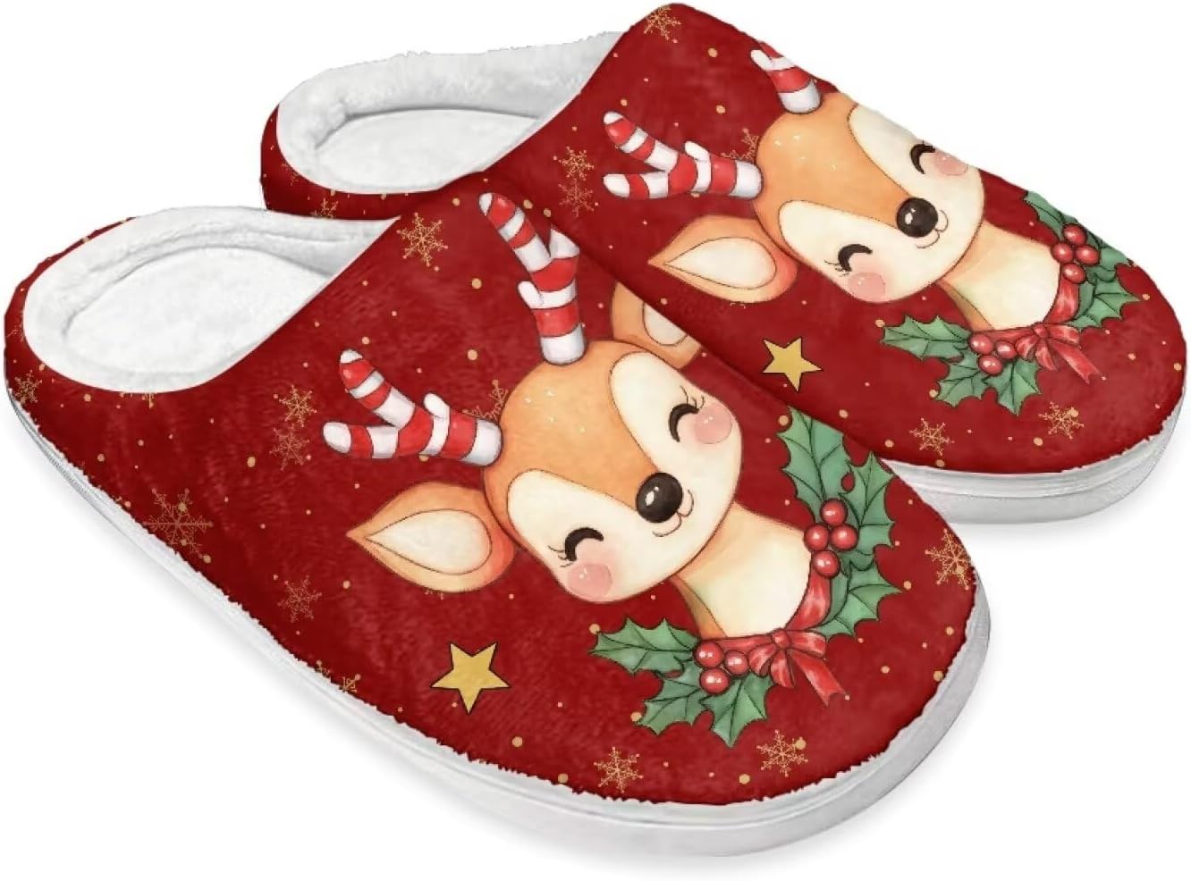 

Праздничные рождественские тапочки для дома и улицы, тапочки, хлопковые тапочки для женщин и мужчин, пушистые зимние тапочки Buxolandt, Cute Christmas Elk
