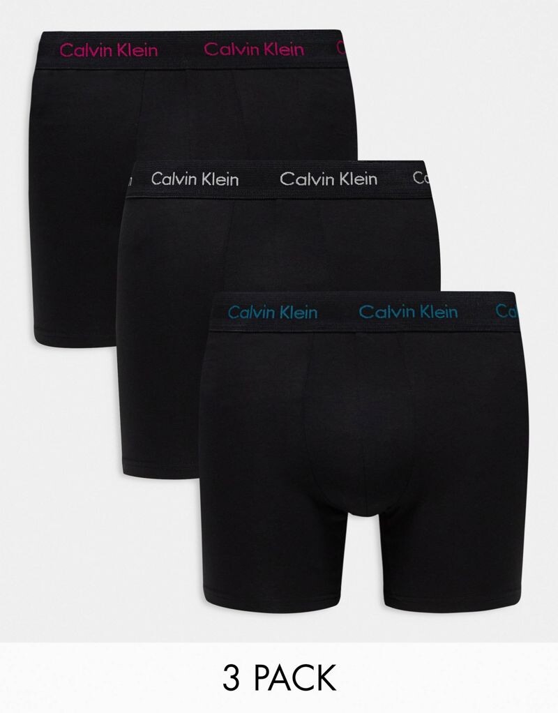 

Набор из 3 хлопковых эластичных трусов-боксеров с цветным логотипом Calvin Klein черного цвета